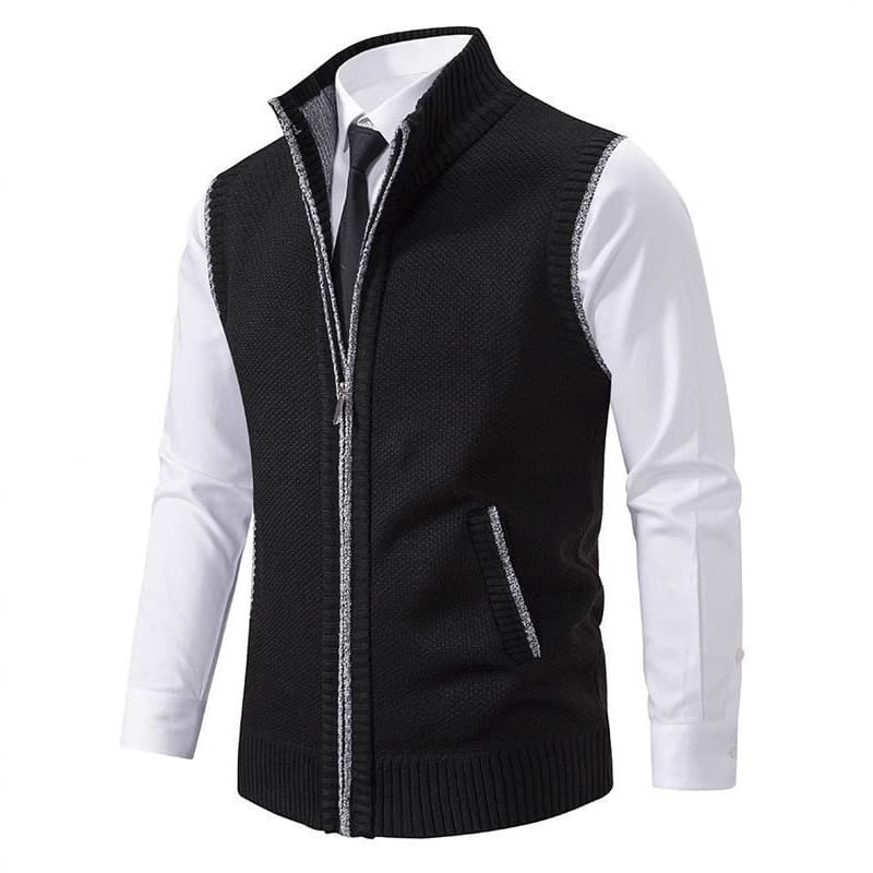 Foreign Trade 2025 Autumn/Winter Men's Knit Vest Stand Collar Sleeveless Sweater Vest Thickened Zipper Waistcoat Jacket