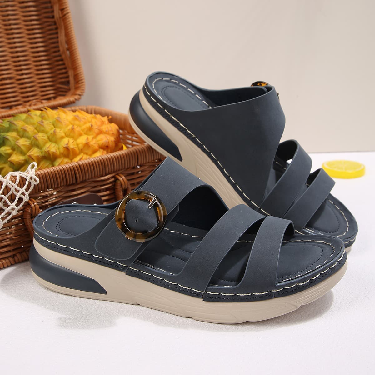 2026 Summer New Lightweight Wedge Sandals Casual Sports Comfortable Thick Sole Velcro Stitching Large Size Women's Shoes