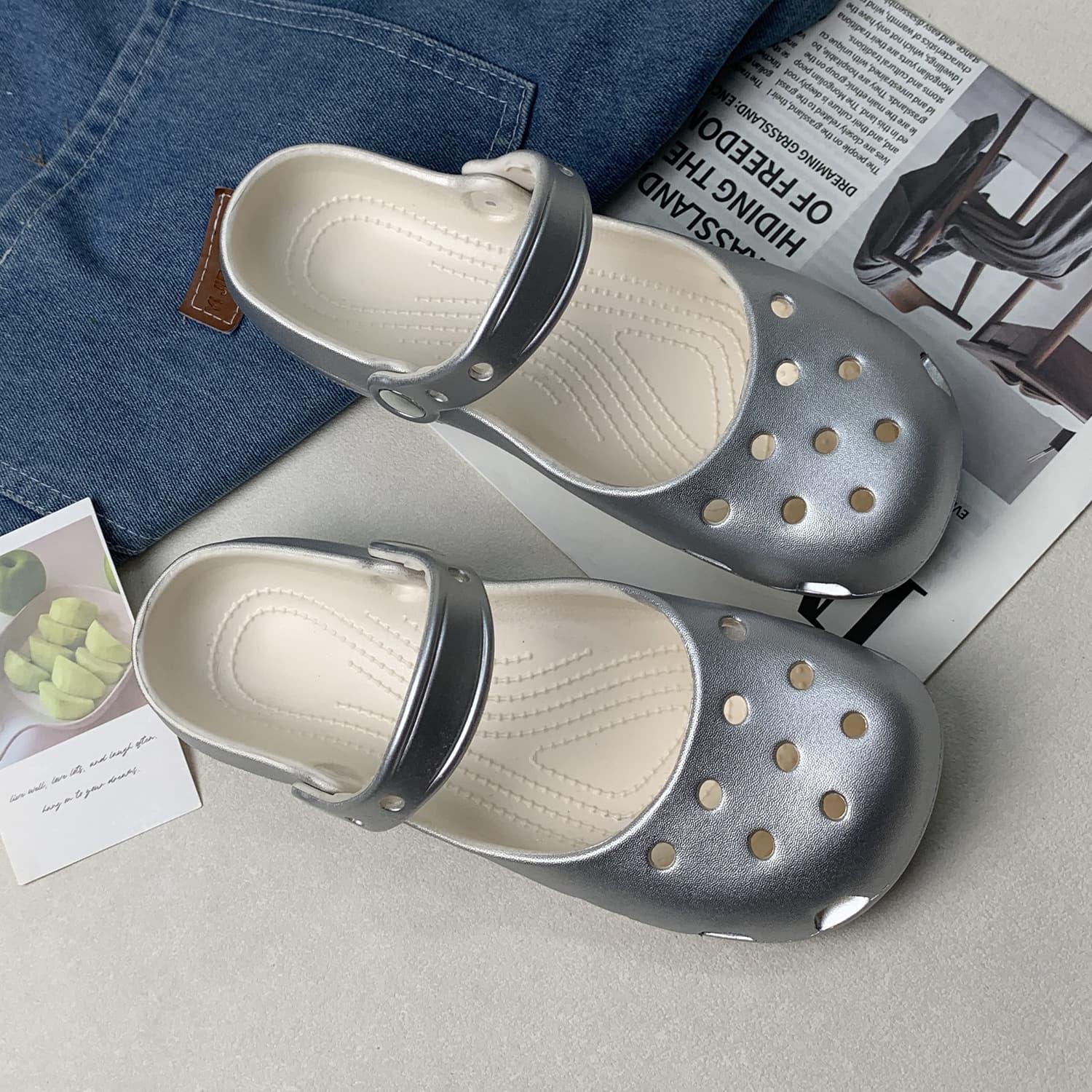 Silver Ballet Croc Sandals Women's 2026 New Summer Outdoor Anti-Slip Open-Toe Slides with Covered Toe Drop Shipping