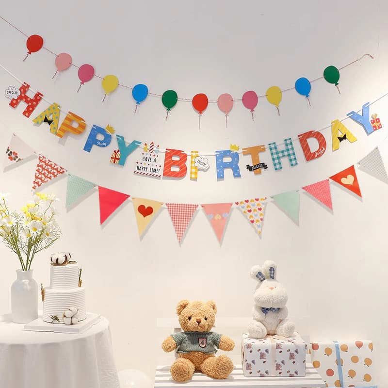 Birthday flag party decoration supplies baby ins birthday decoration scene layout background wall banner three full