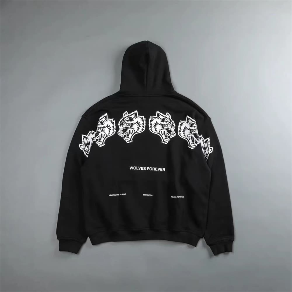 DARC retro wolf head printed on the back hooded trendy brand autumn and winter new men's and women's sweatshirts plus velvet loop tops on behalf of