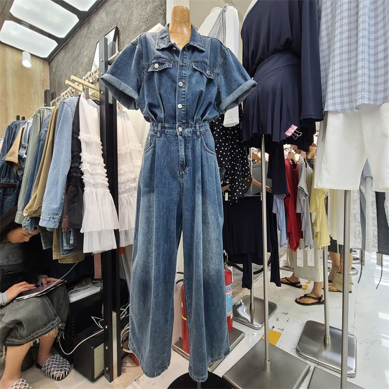 Hong Kong Style Loose Straight-Leg Denim Jumpsuit for Women, Spring and Summer Fashion, Slim and Stylish