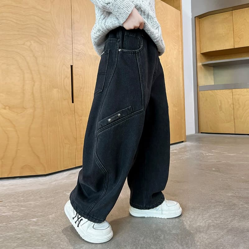 Boys' Pants Spring/Fall 2025 New Style, Boys' Mid-Large Kids Clothing, Cool Streetwear Straight-Leg Denim Jeans