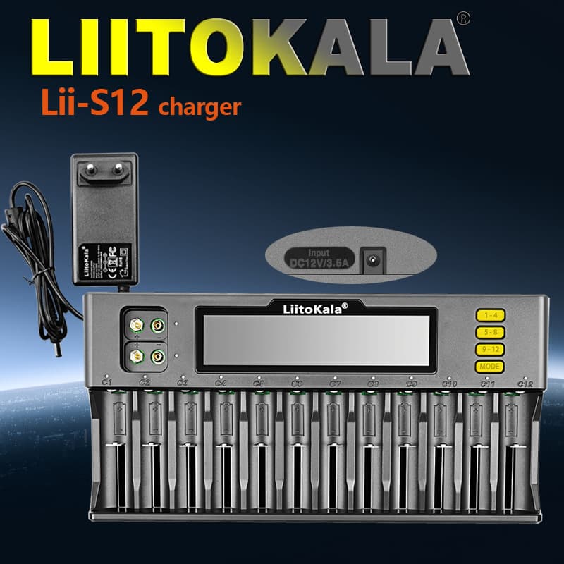 Cross-border exclusive supply LII-S12 12-slot LCD display 1865/21700/9V charger KTV microphone