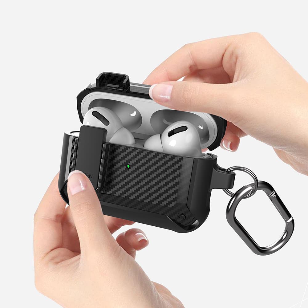 Carbon fiber snap-on protective case for AirPods 4th generation, compatible with AirPods Pro 2 case