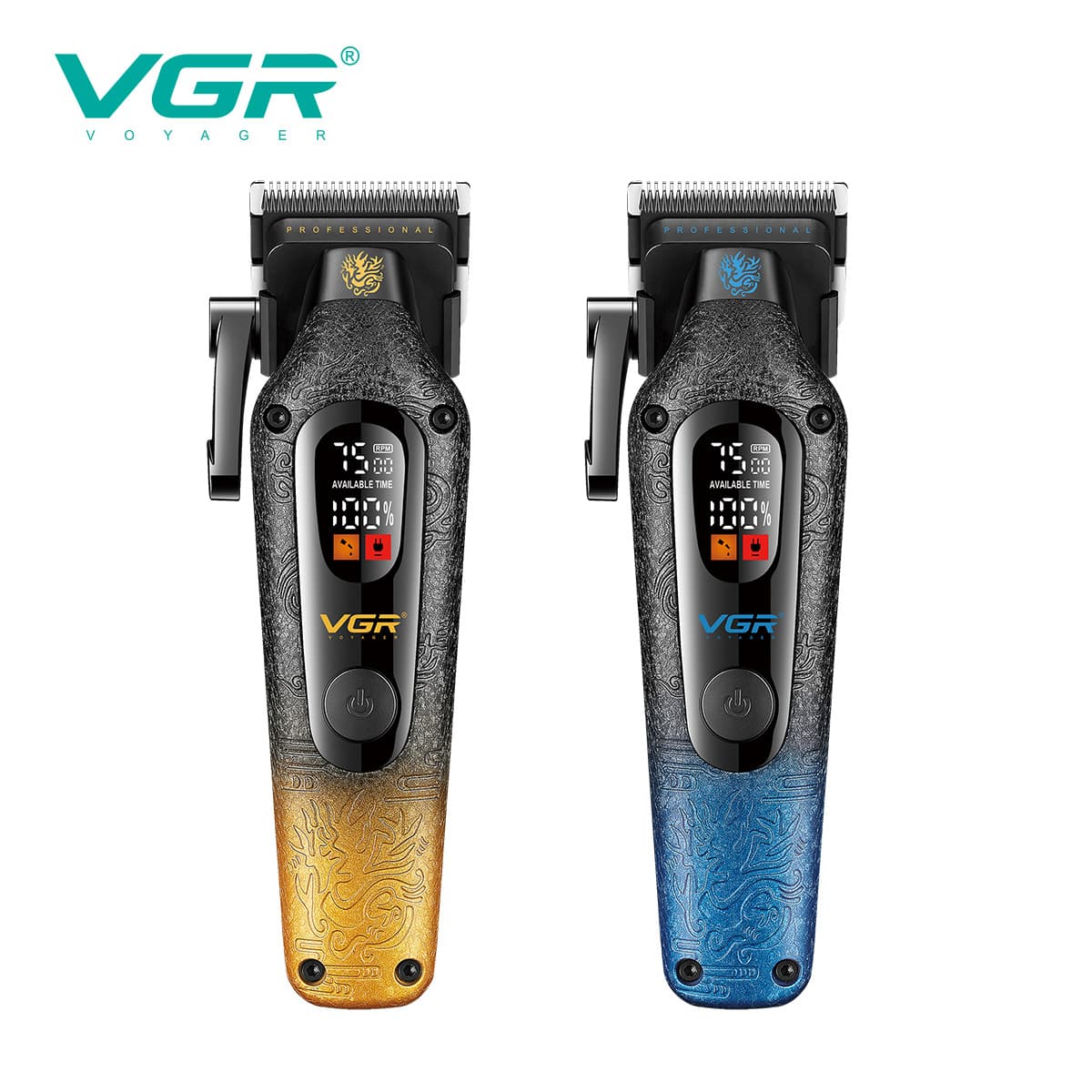 VGR879C Cross-Border Electric Professional Hair Clipper, USB Rechargeable Digital Display Trimmer, Gradient Body Men's Hair Clipper