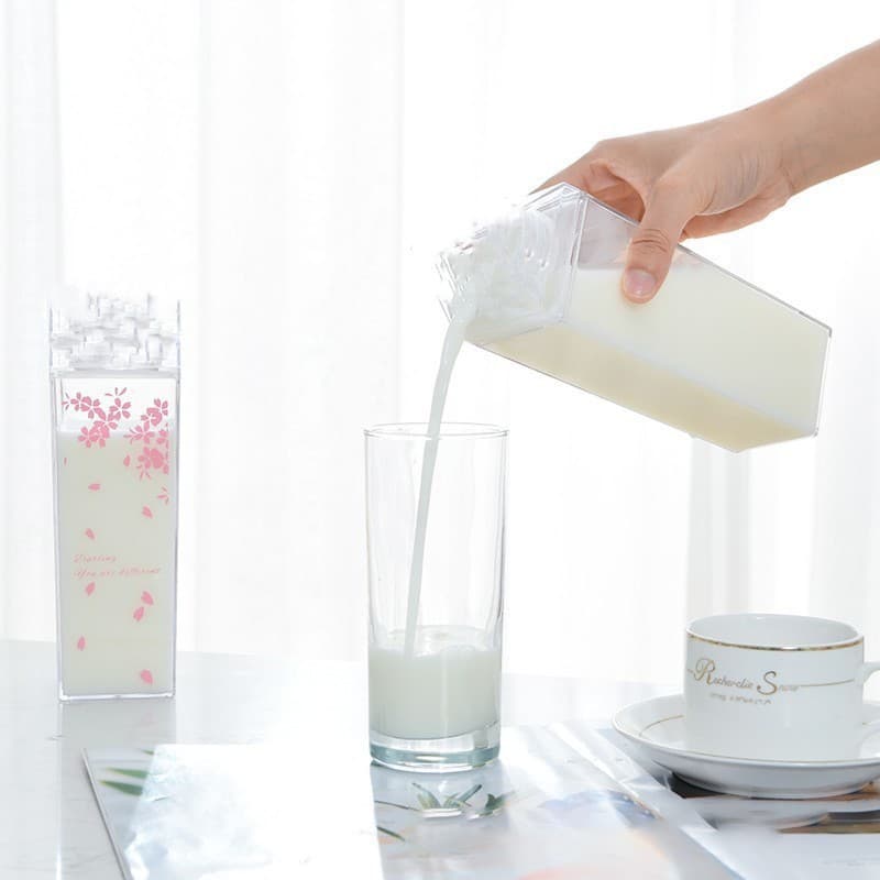 Square Milk Cup Rotatable Sealed Fresh-Keeping Milk Storage Bottle Viral Hit Juice Drink Dispenser