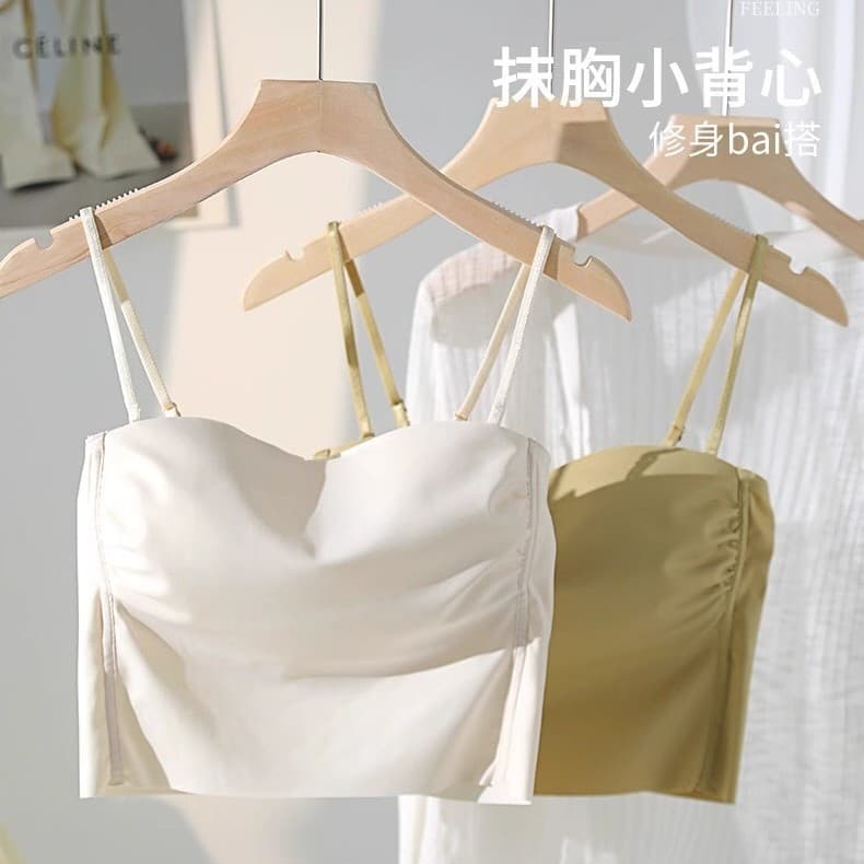 Strapless Camisole All-in-One Anti-Wardrobe Malfunction Seamless Outer Wear Fitted Thin Back Beauty Inner Layer with Padded Bra