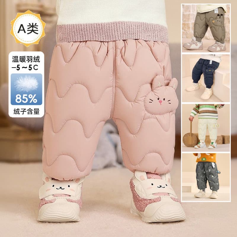 Wholesale children's clothing 2025 children's winter down pants, boys and girls, stylish, thick, warm, high-waisted, three-proof, suitable for outerwear.