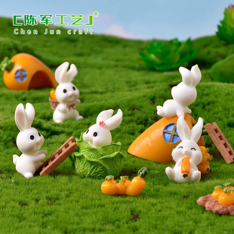 Rabbit Paradise Micro Landscape Ornament Cute Cartoon Animal Carrot Rabbit House Gardening Resin Accessory Craft
