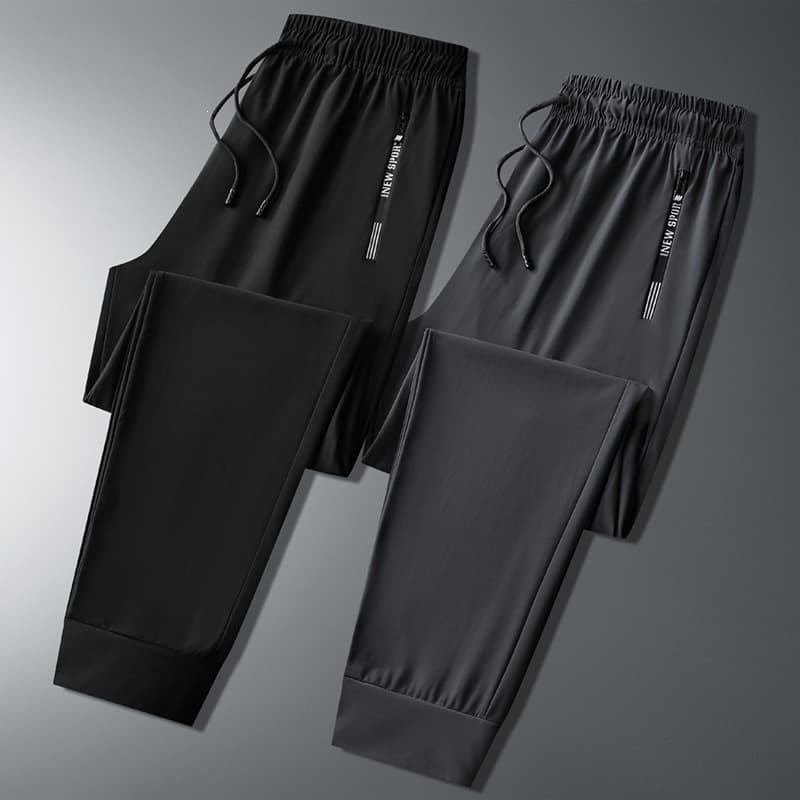 Ice Silk Men's Summer Thin Quick-Dry Sports Casual Long Pants Straight Loose Drawstring Bottom Men's Outdoor Pants