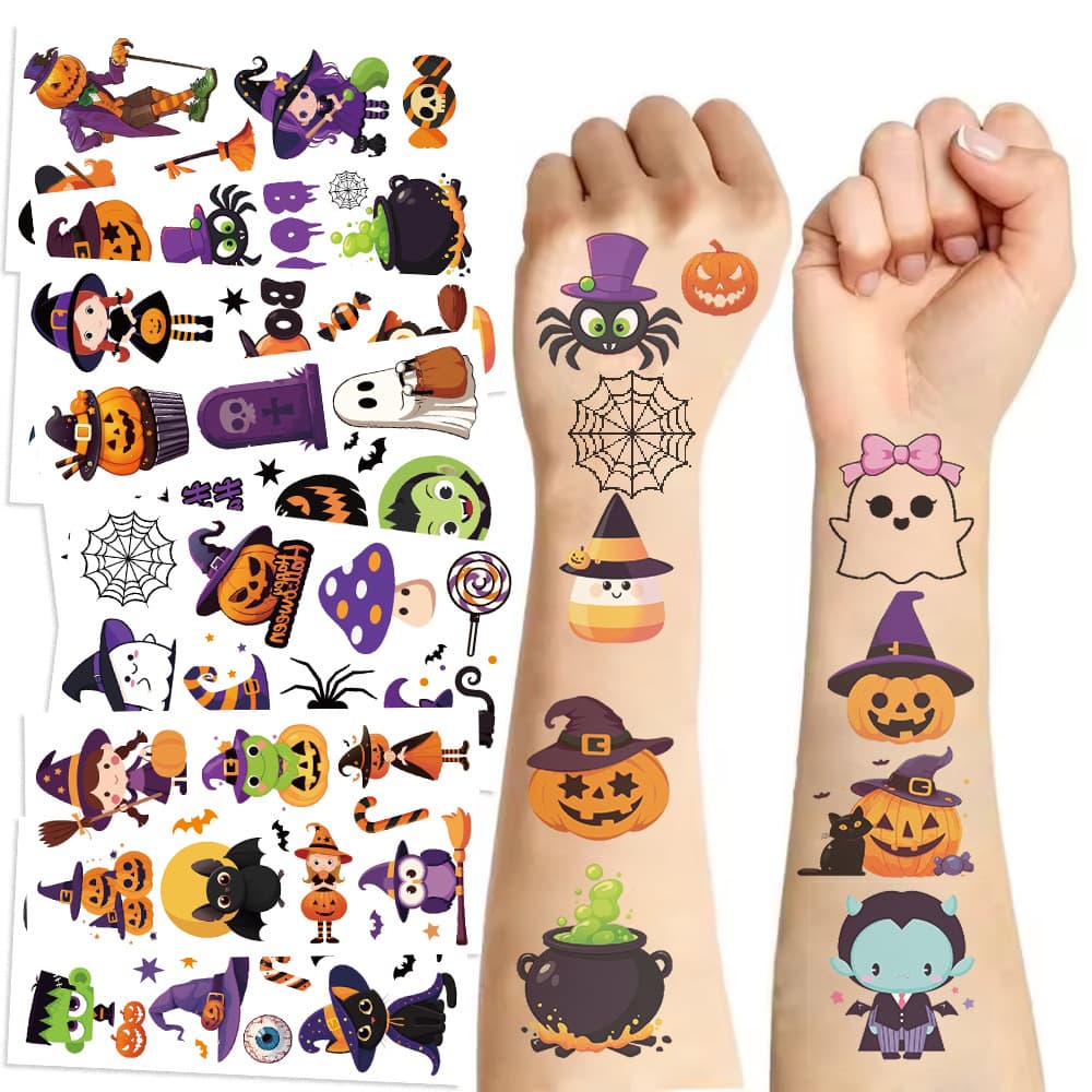 New Cross-Border Cartoon Halloween Tattoo Stickers Premium for Boys Girls Holiday Party Kids Temporary Tattoos
