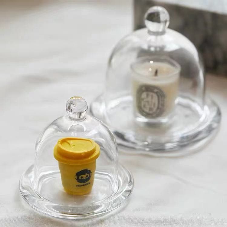 Carols Korean-Japanese Style Mini Crystal Glass Dome Set Transparent Small Lemon Dome Food Dust Cover