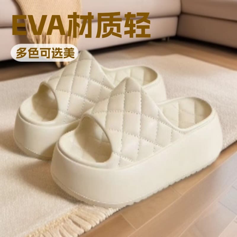 New Diamond Pattern Non-Slip EVA Sandals for Women, Beach Outdoor Flip Flops, Solid Color Thick Sole Platform Sandals with Height Increase