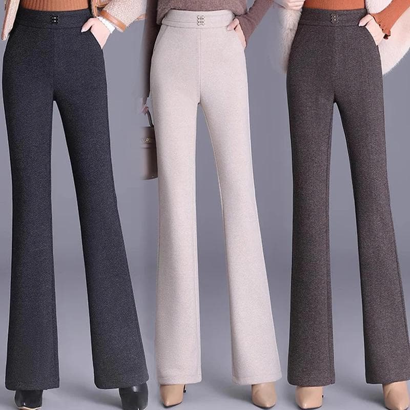 2025 High-Waist Slimming Women's Mom Autumn and Winter Fleece-Lined Thickened Flared Long Pants Elastic Waist Fashion Casual Pants
