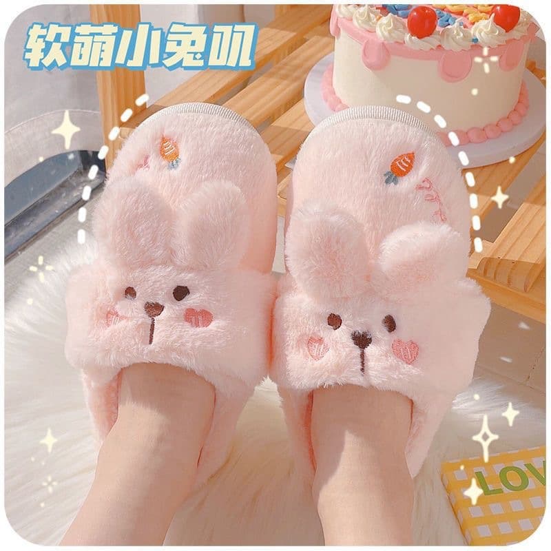 Cotton Slippers for Couples, Women's Winter Indoor Home Warm Slippers with Cartoon Cute Rabbit Design, Plush Slippers with a Soft Stepping Feel for Women