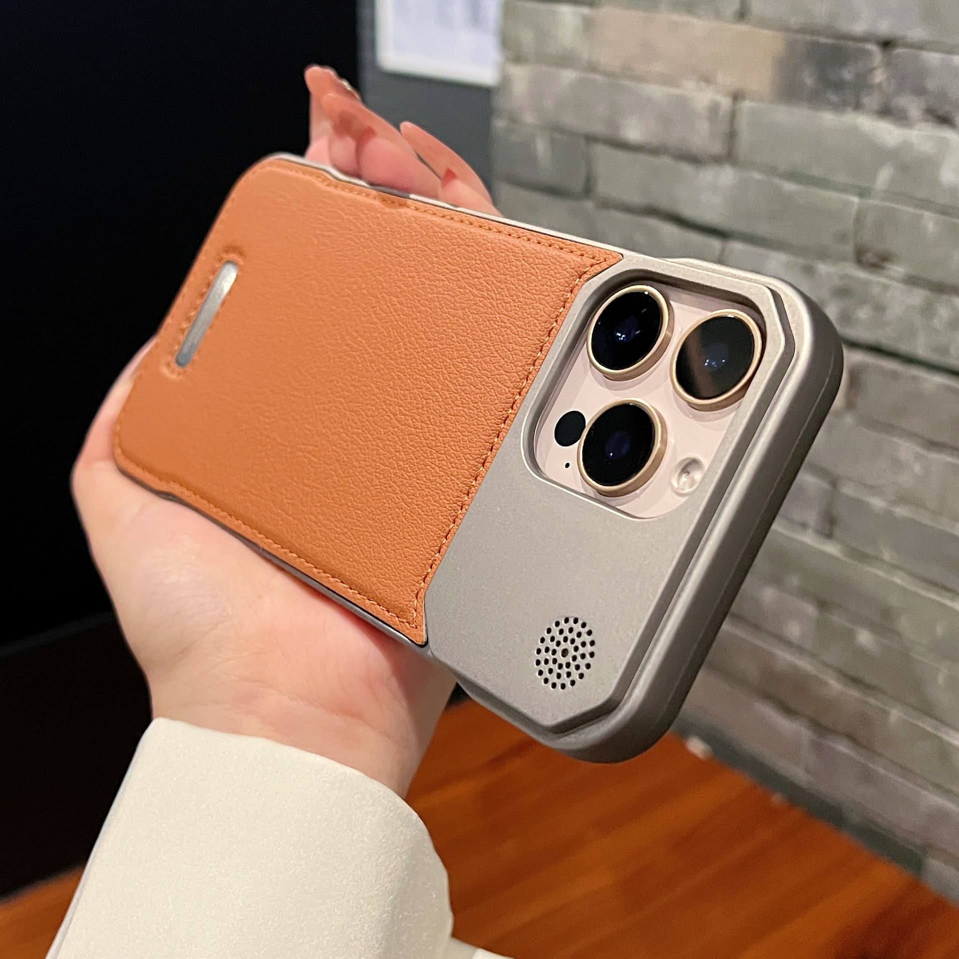 Compatible with iPhone 17 Pro Max Aromatherapy Leather Phone Case, Apple 16 Metal Frameless Magnetic Protective Cover 15