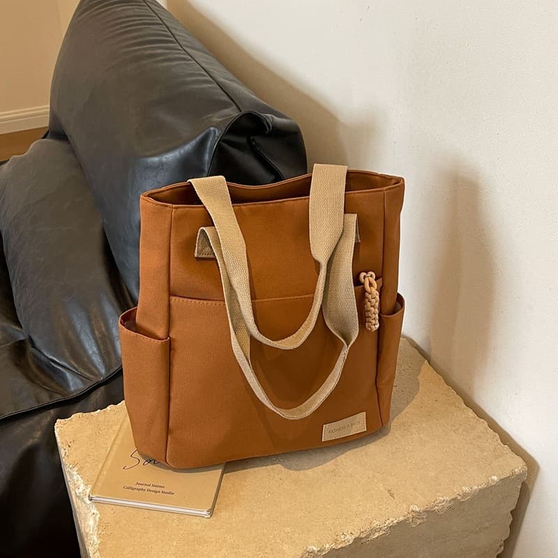 College students commuting to class large-capacity tote bag women's 2024 new orange college style shoulder bag canvas bag