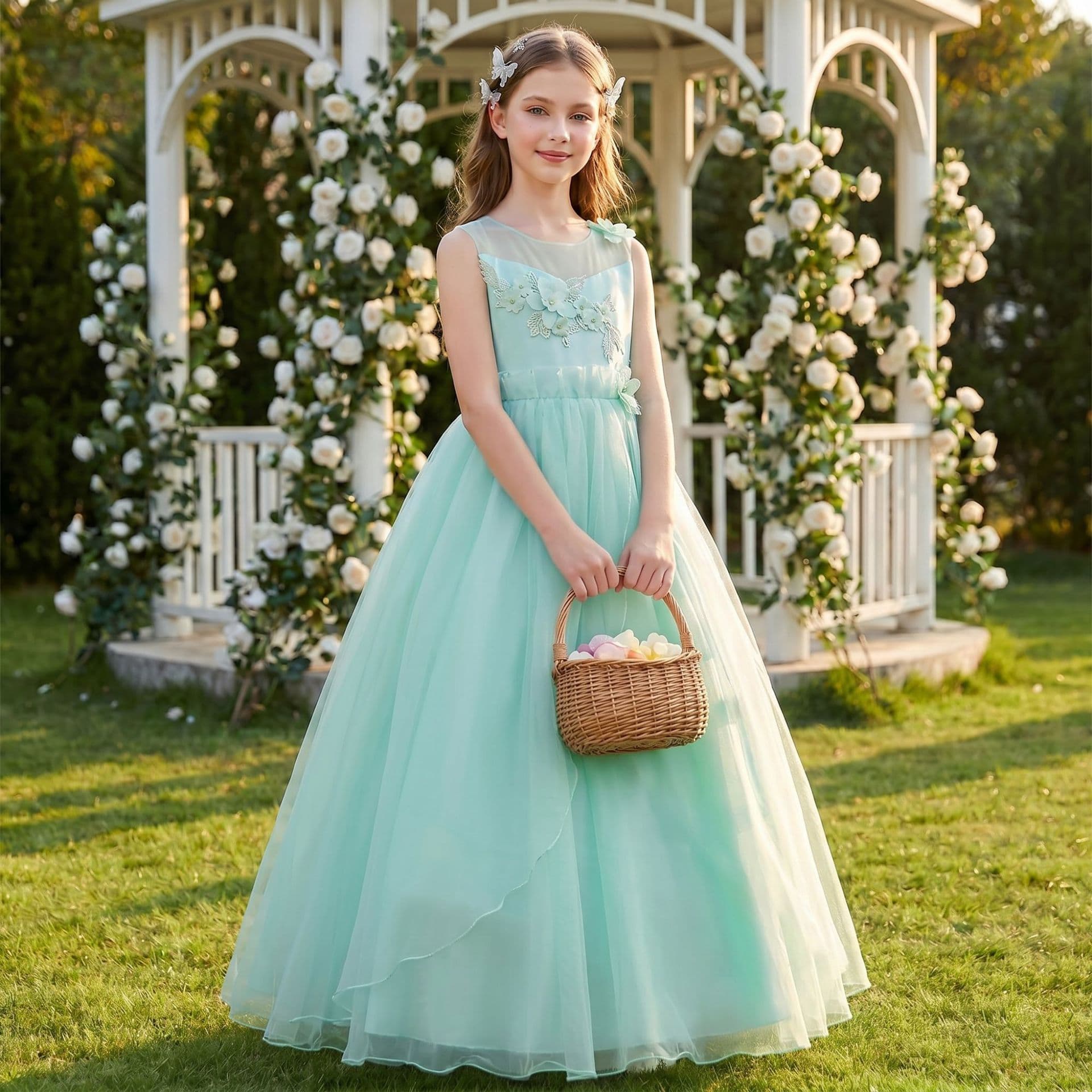 Korean-style Girls Princess Dress Lace Flower Full Tulle Skirt Flower Girl Birthday Party Runway Performance Wholesale