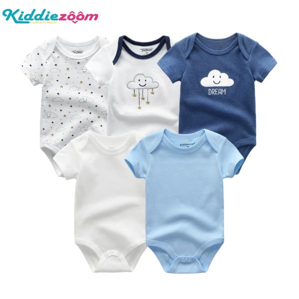 Kiddiezoom 100% Cotton Baby Bodysuit Breathable Short Sleeve Baby Triangle Bodysuit 5-Piece Set