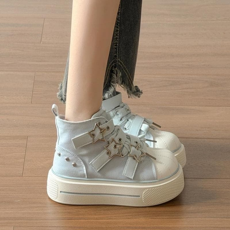 Thick Sole High-Top Canvas Shoes for Women 2026 Summer New Ins Retro Black Shoes Student Versatile Casual Star Shoes