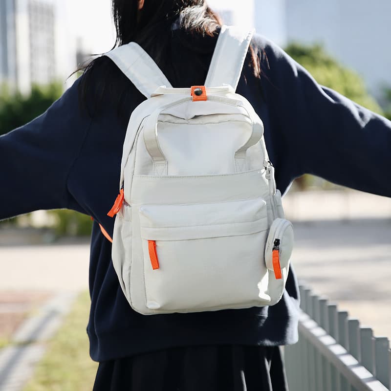 Korean Style Minimalist Solid Color Ins Niche Design Multi-Pocket Backpack Lightweight Large Capacity Backpack for Middle and High School Students