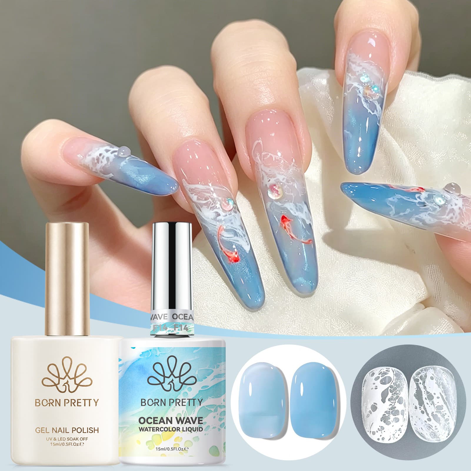 BORN PRETTY Export Nail Art Wave Smudge Liquid Smudge Gel Set White Marble Wave Gel Polish