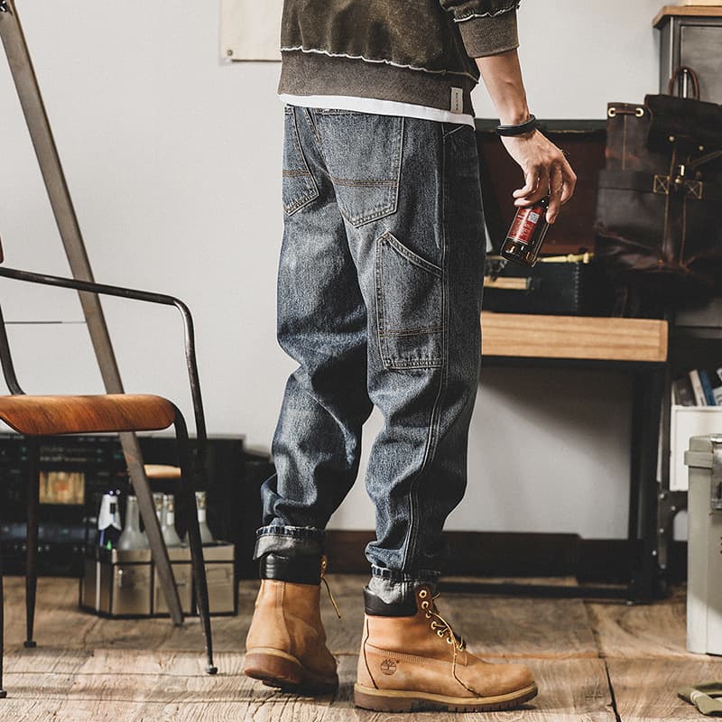 American retro workwear jeans for men, loose straight-leg Ame khaki pants for men, spring and autumn trendy casual trousers