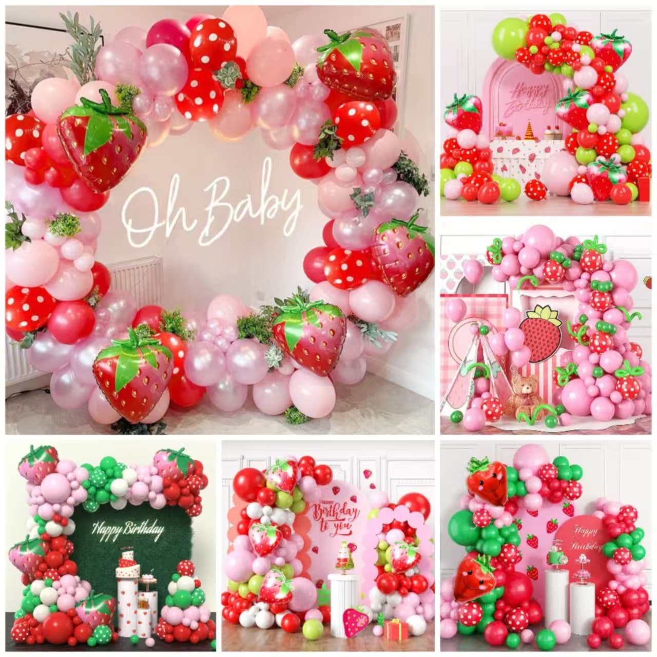 Cross-border Strawberry Balloon Fruit Party Birthday Tea Party Decoration Balloon Chain Set Garland Decor Supplies