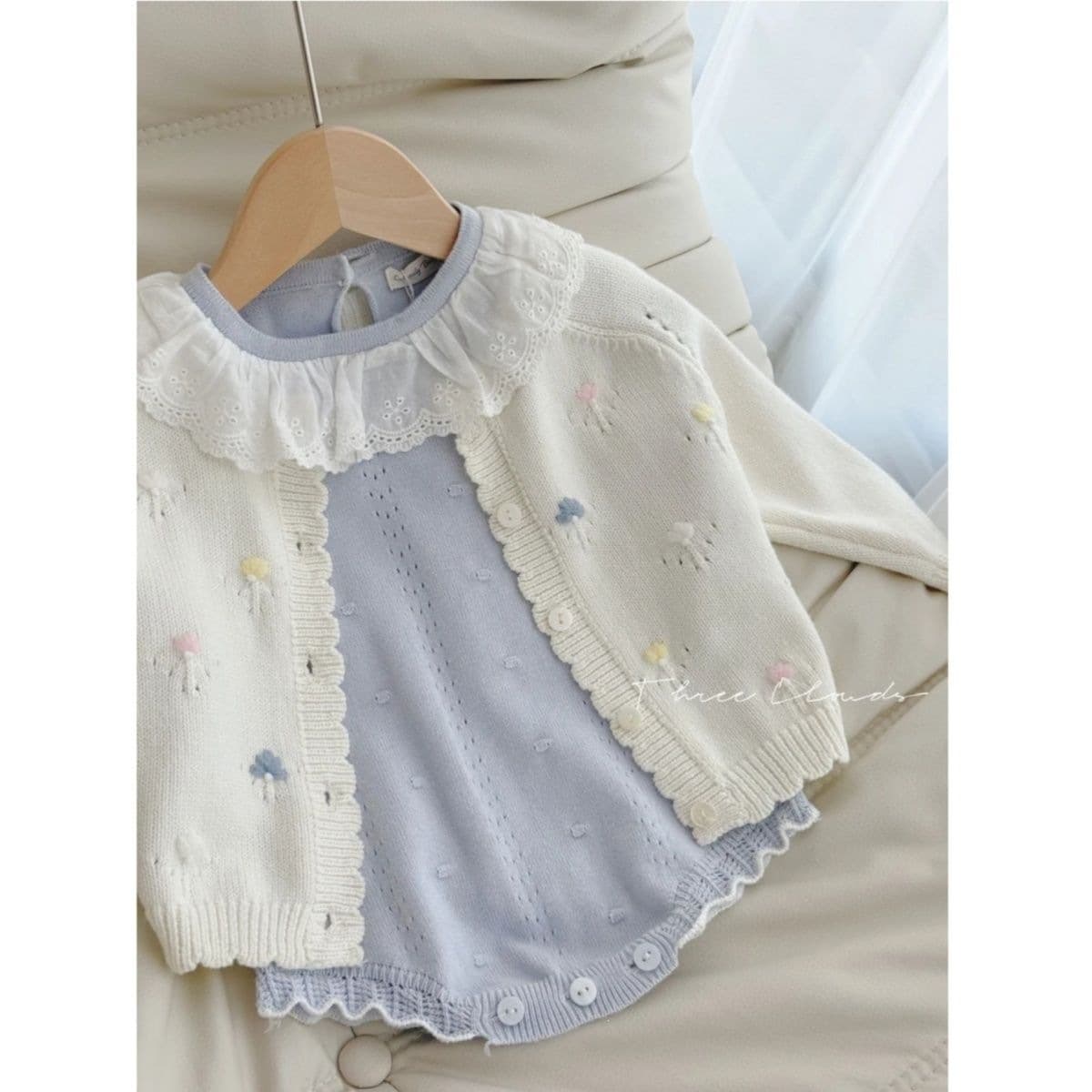 Baby Girl Spring Autumn Set New Infant Ruffle Knit Dot Dot Cute Princess Bodysuit Romper Jacket