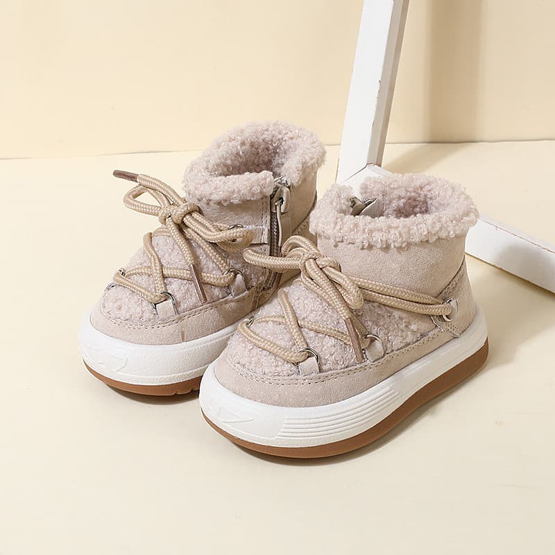 Factory Direct Supply Baby Girls Snow Boots Winter New High-Top Boys Fleece Lined Warm Korean Style Infant Cotton Shoes