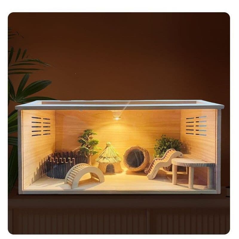 Luding Chicken Hamster Cage Gold Wire Solid Wood Special Villa Luxury House Transparent Breathable Acrylic Full Set