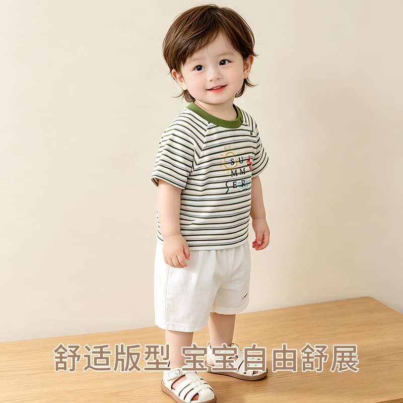 Baby Boys and Girls Summer Thin Short Sleeve T-Shirt Striped Casual Versatile Half Sleeve Children's Clothing Infant Top