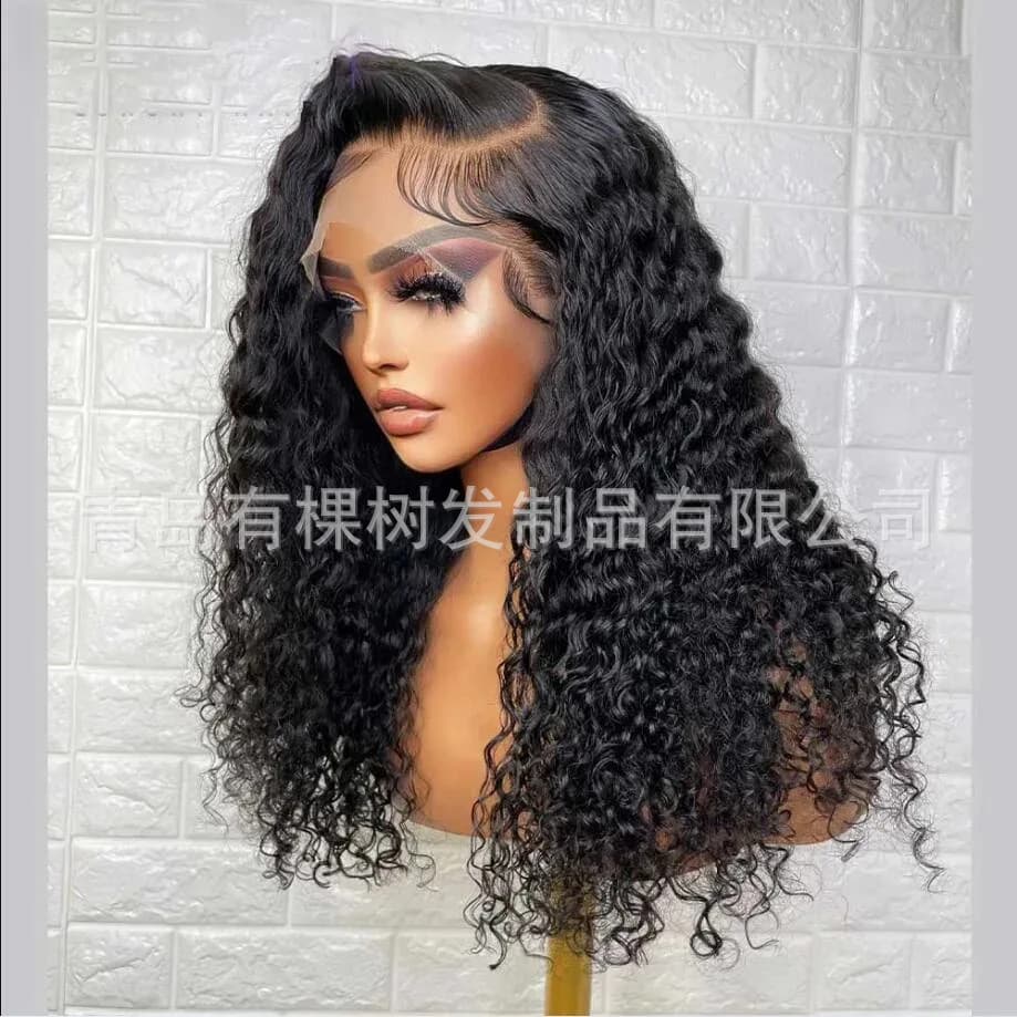 Cross-border European and American Wig Women's Front Lace Small Curly Wig Matte Synthetic Fiber Long Curly Half Hand-Woven Wig Headgear