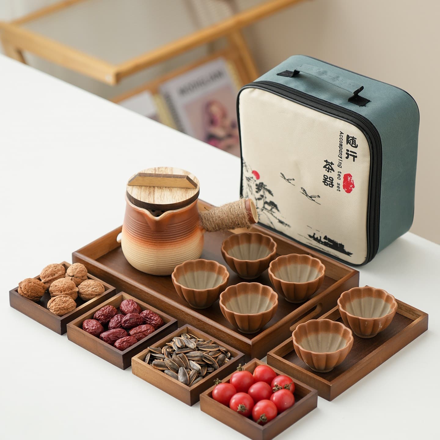 Portable Complete Tea Set with Charcoal-Roasted Milk Pot, High-Temperature Side-Handle Teapot Kit