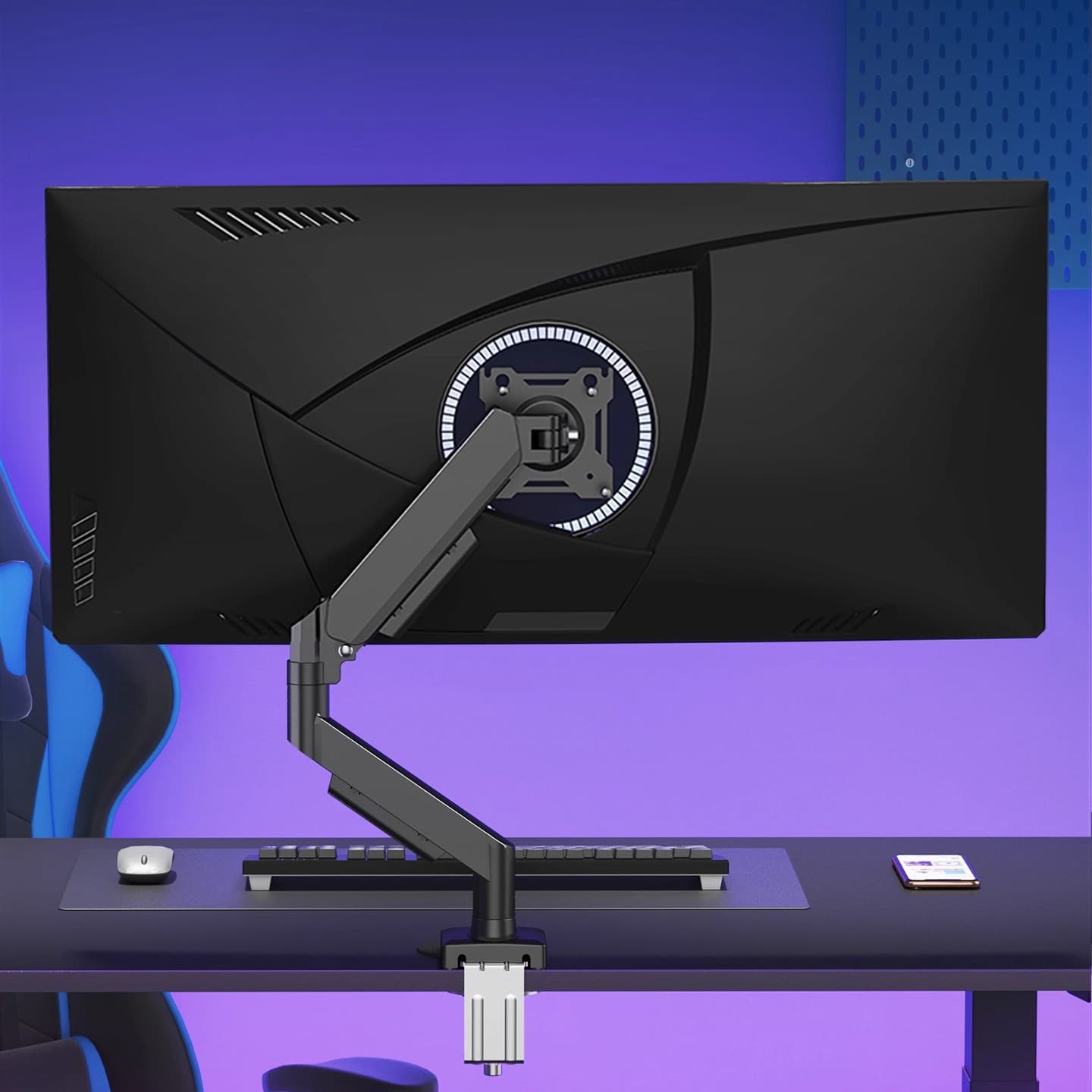 Monitor Mount Pneumatic Gas Spring Dual Arm Adjustable Height Swivel Computer Stand Clamp-on Desk Mount No Drilling Required