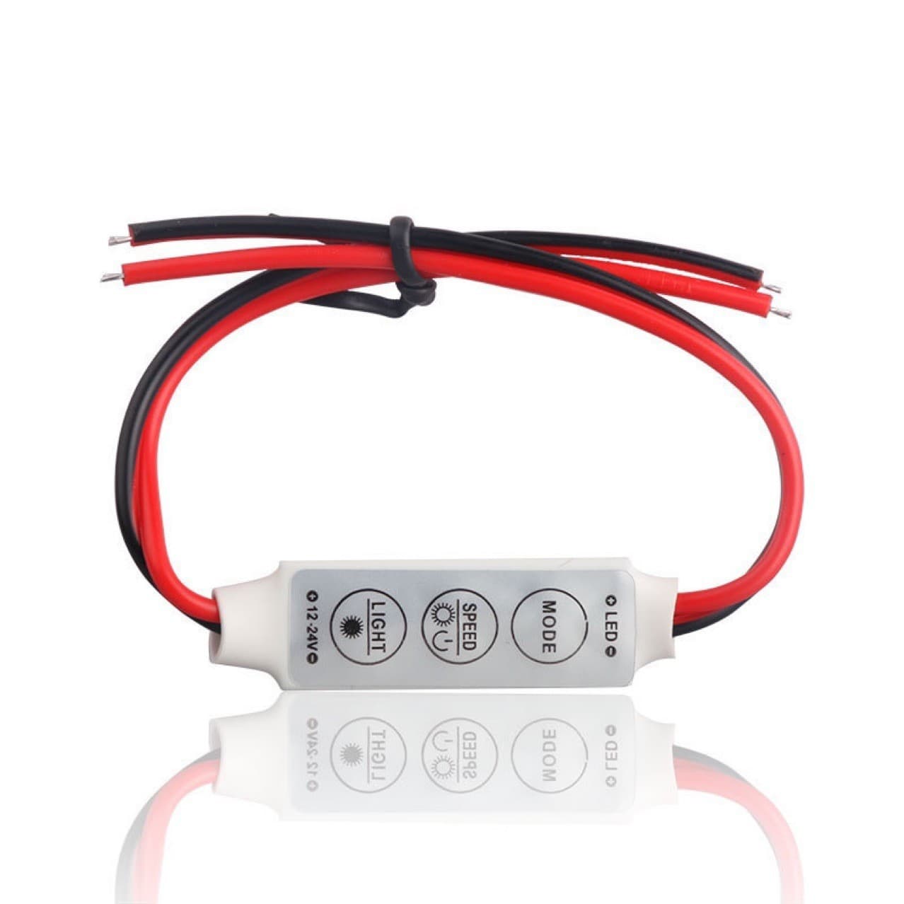 Mini Three-Key Monochrome Controller for LED Strip Modules with Manual Button Dimming, Micro Strobe, Breathing, Red and Black