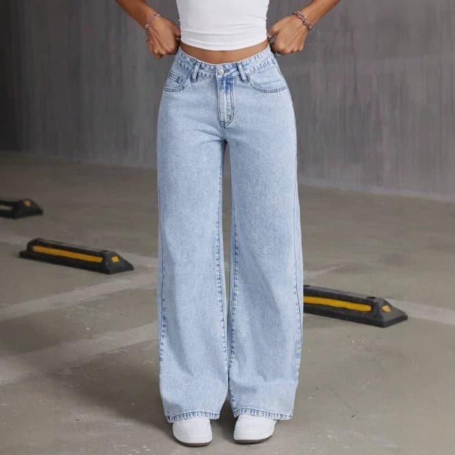Womenjeans cross-border foreign trade European and American Amazon popular street straight loose and versatile wide-leg long jeans