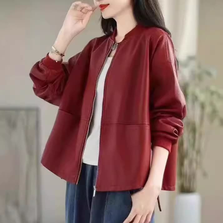 Fashionable PU Leather Baseball Collar Jacket for Women 2024 Fall New Plus Size Loose Long Sleeve Casual Cardigan Short Coat