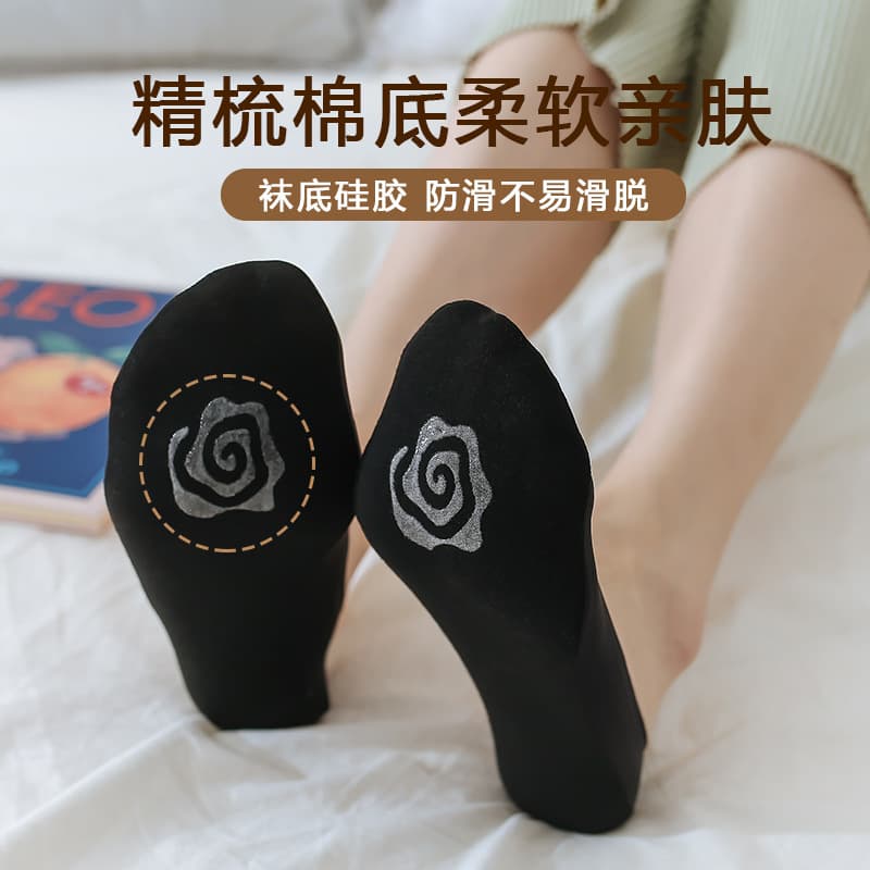 Women's No-Slip Invisible Socks for Summer, Ice Silk Solid Color, Seamless, Breathable, Moisture-Wicking Cotton Sole with Silicone Grip, Short Socks