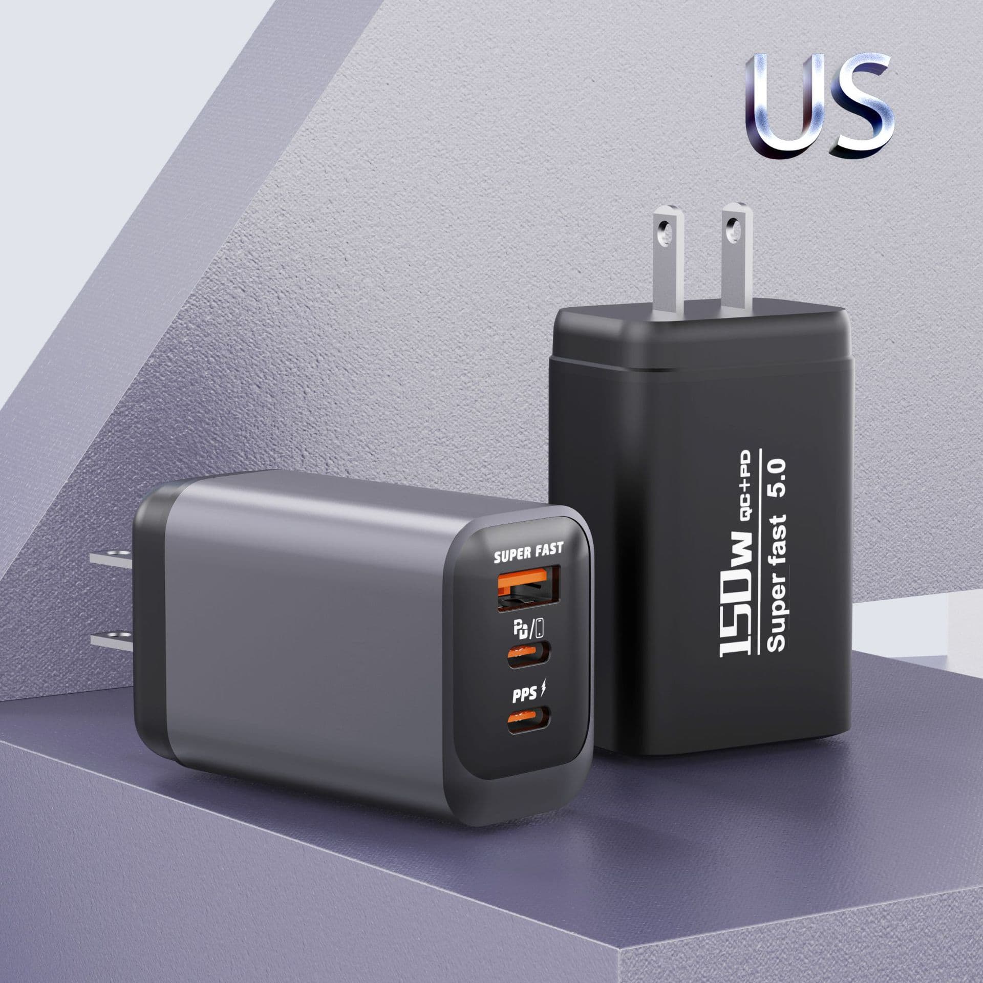 150W Full Protocol Charging Head USB + Dual PD Multi-Port Smart Fast Charger US/EU/UK Plug Type-C Phone Charger
