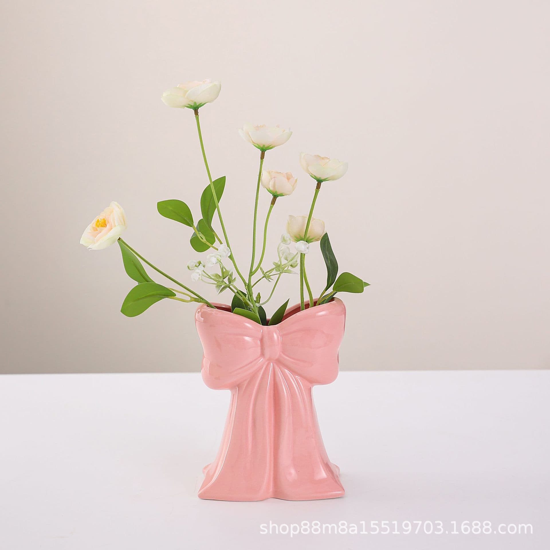 Cross-Border Creative Ceramic Bowknot Vase for Home Decor, Living Room, Desktop, Study, Dining Room, Cross-Border Floral Art Crafts Ornament