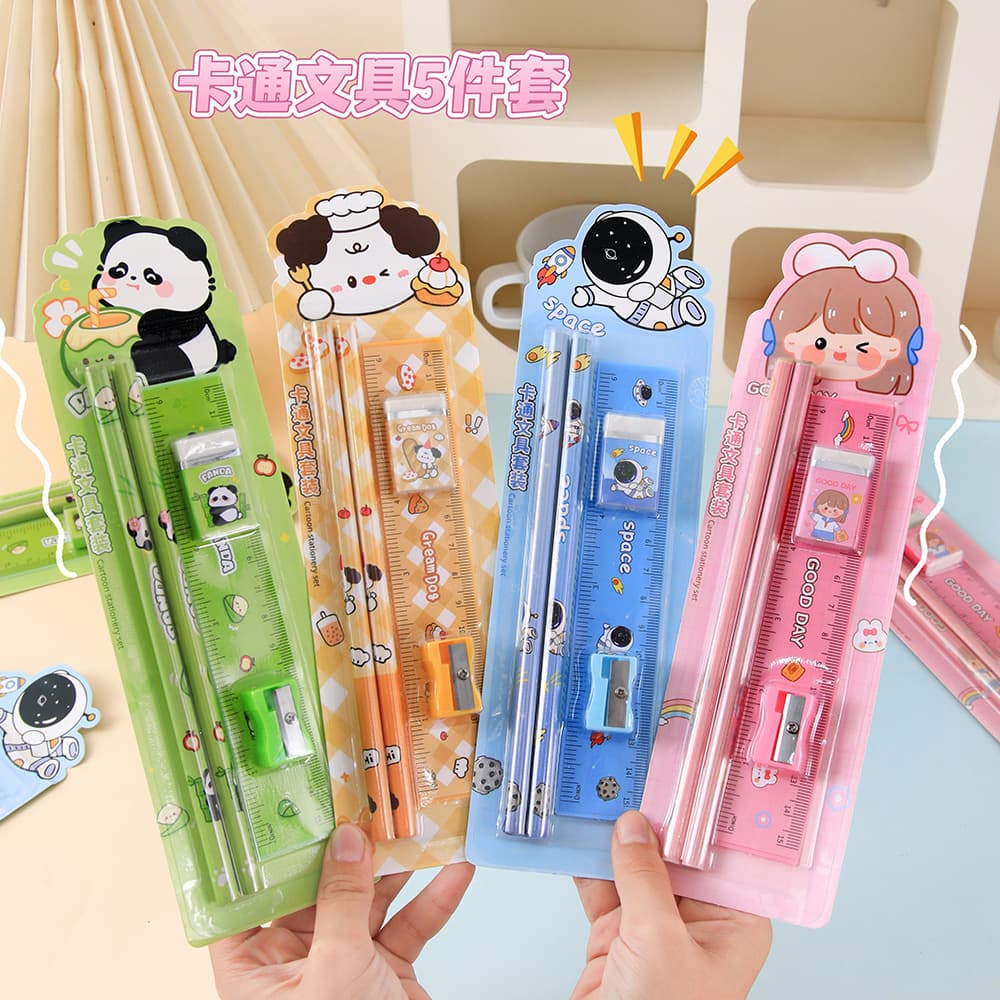 Creative Cartoon Pencil Stationery Set Customized Back-to-School Souvenirs Student Supplies Rubber Pencil Sharpener Wholesale