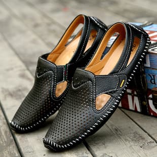 Summer Casual Men's Shoes Hollow Large Size Export Lightweight Men's Bean Shoes Comfortable Soft Sole Driving Leather Shoes Men's Loafers