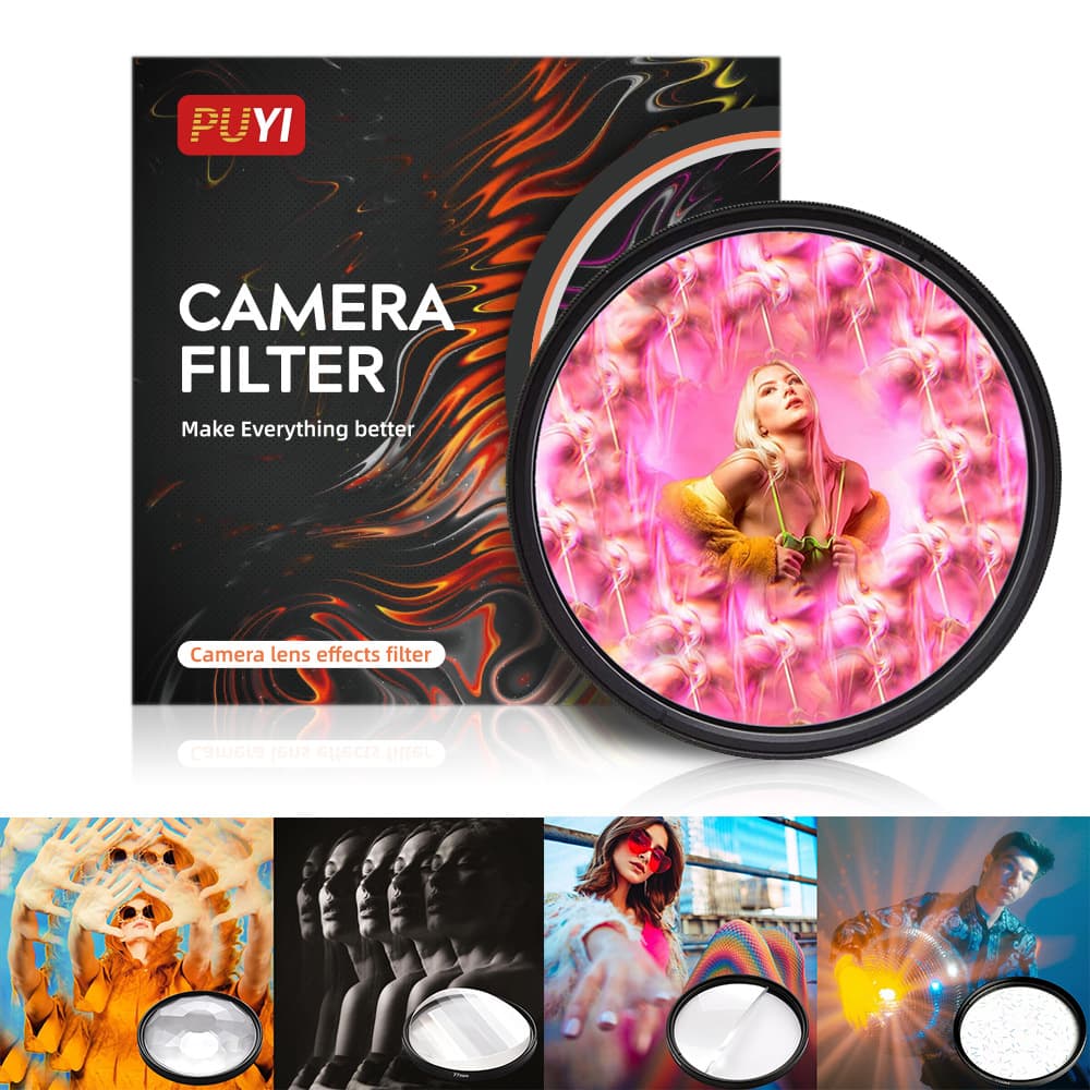 Foreground blurring glass refractive filter, soft-focus black filter, brushed kaleidoscope filter, hollow soft-focus filter