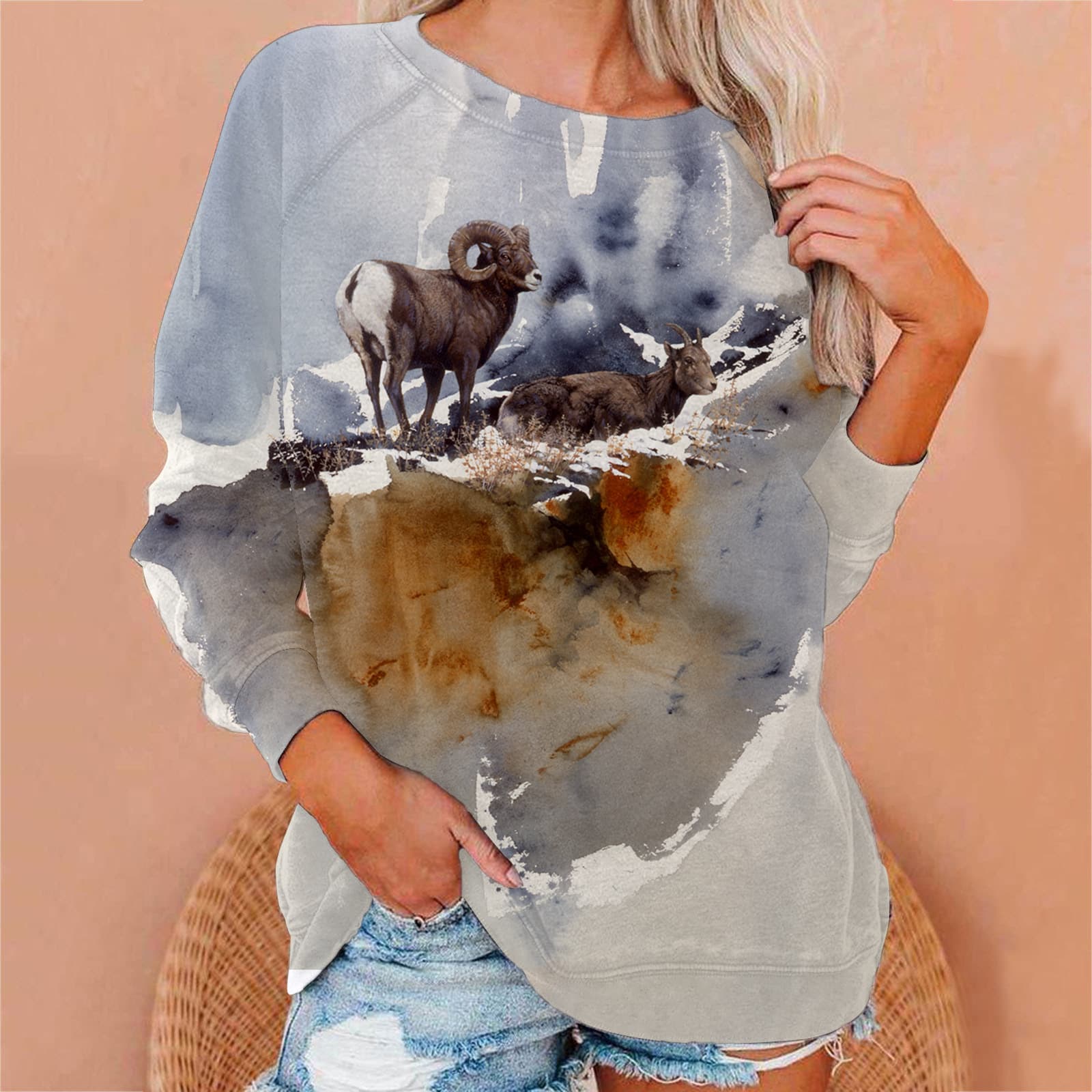 POD Custom Cross-border Foreign Trade Best Seller Amazon Creative 3D Digital All-over Print Animal Women's Round Neck Sweatshirt