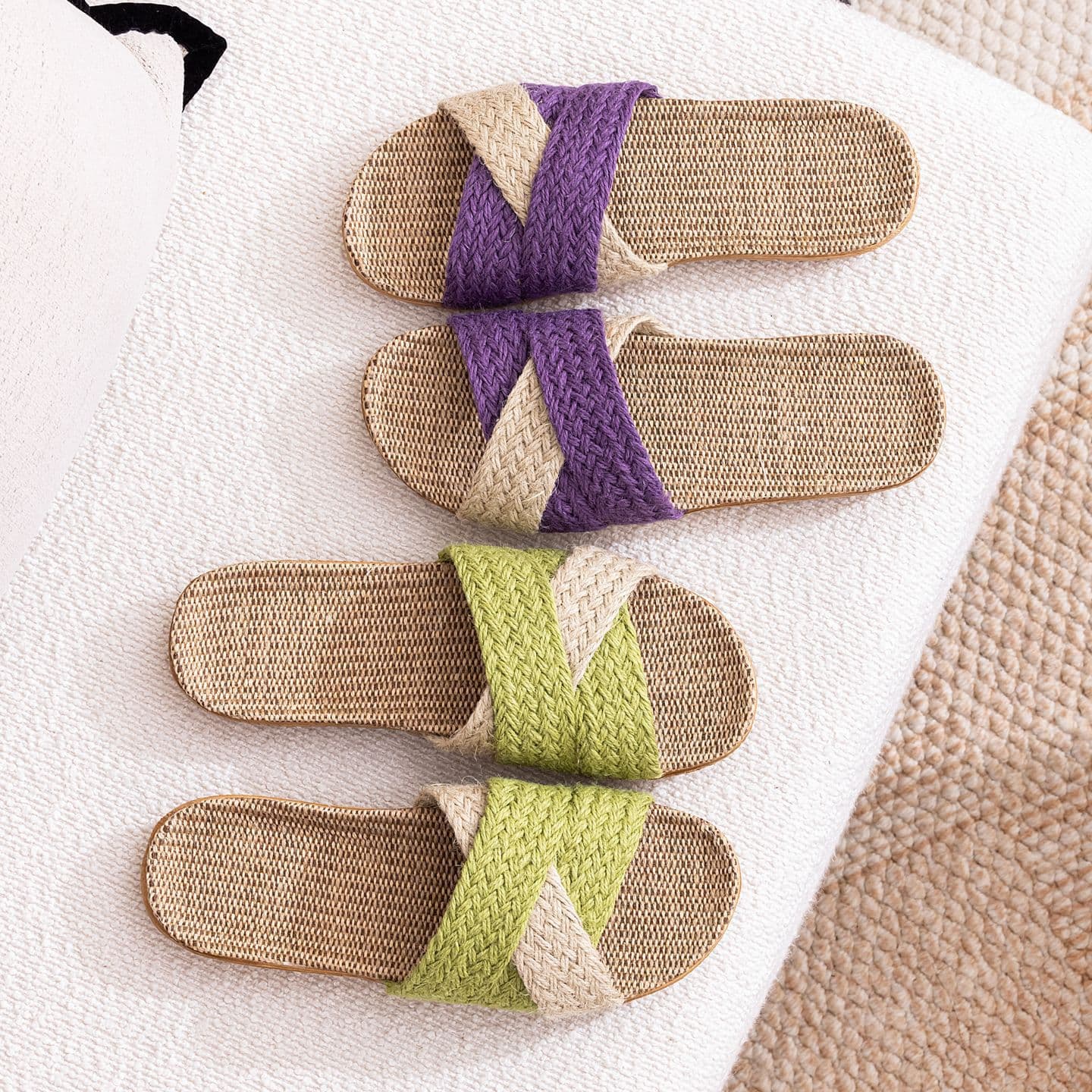 Linen slippers, woven straw sandals, women's pure hemp straw woven Japanese home four-season mute indoor retro men's linen cooler