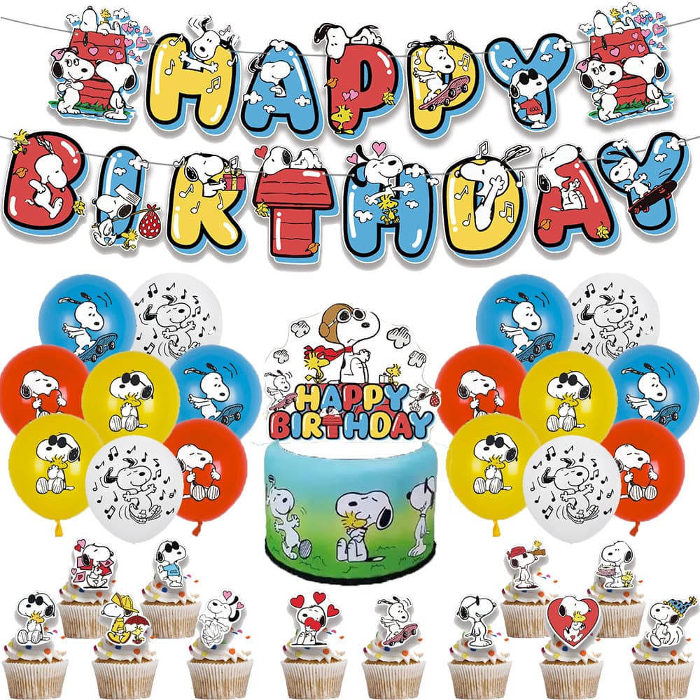 Snoopy Birthday Theme Party Decoration Supplies Snoopy Banner Cake Topper Flag Balloon Set
