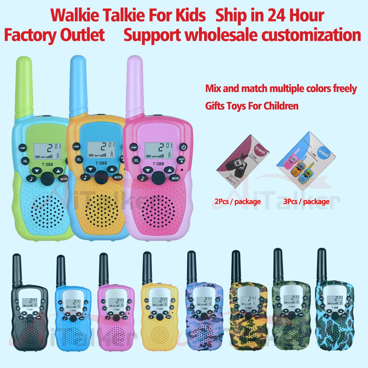 T388 mini walkie talkie children's model cross-border toy supply Christmas in-person interactive gift gift