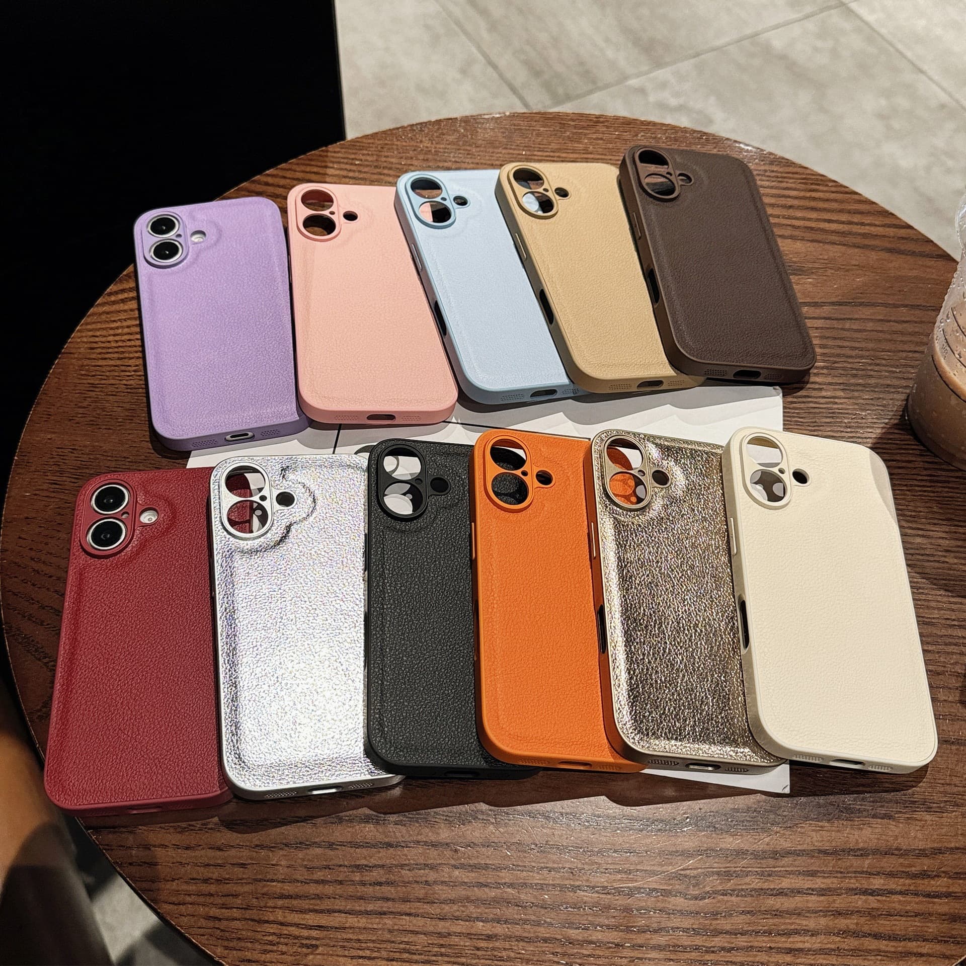 New iPhone16promax leather phone case suitable for Apple 15 frosted soft edge 14 fine holes 13 solid color 12